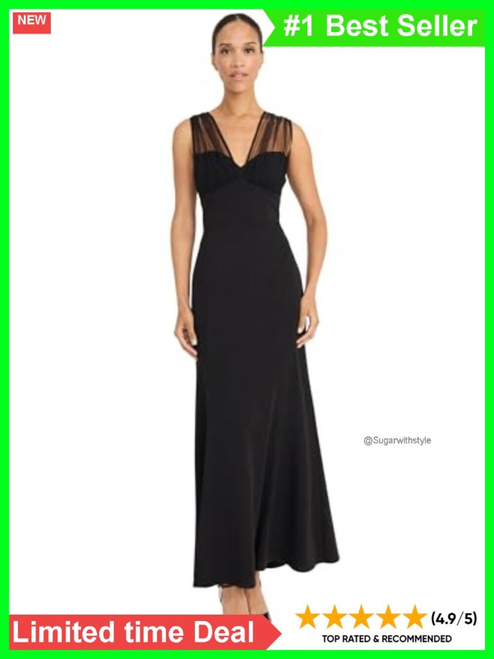 Sleeveless Ankle Length Sheer Mesh V-Neck Cocktail Dress
